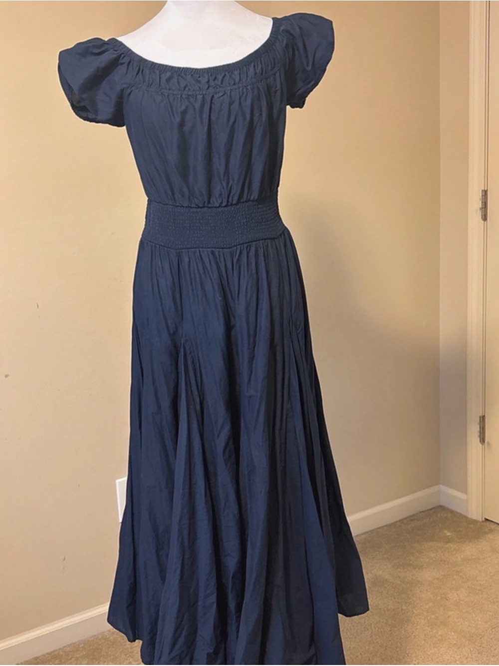 INC International Concepts Navy Puff-Sleeve Maxi Dress